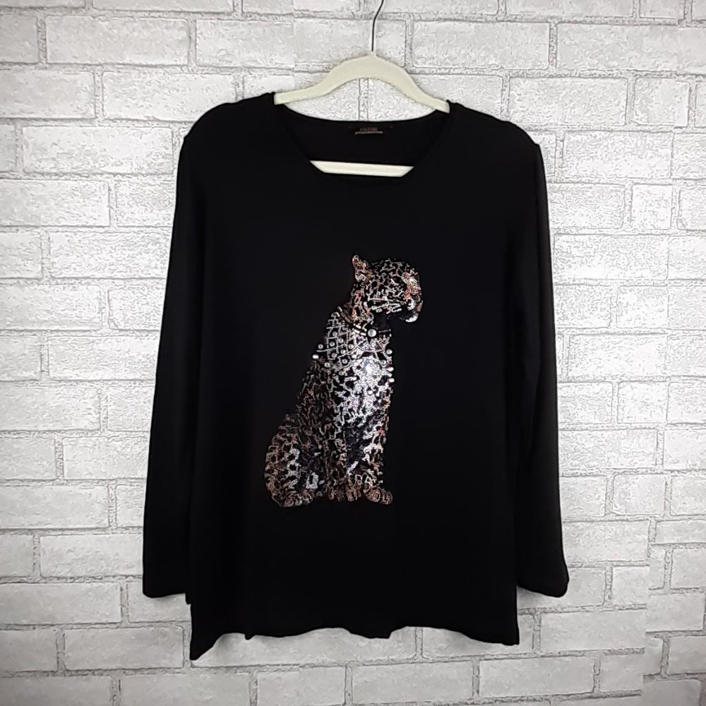 Black Crew Neck Rhinestone Embellished Sweater